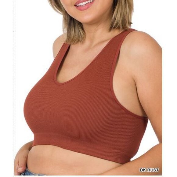 Other - # 0357 - Plus DK Rust Ribbed Cropped Seamless Racerback Bralette Sizes 1X-3X